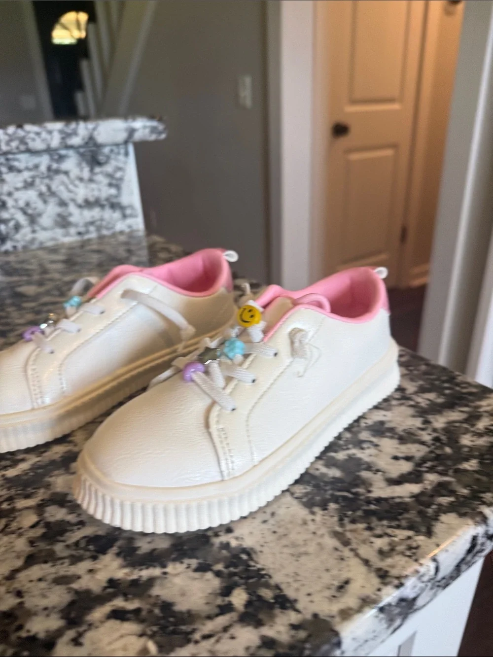 Carter's White Kids Sneakers with Pink Lining and Pastel Charm Accents